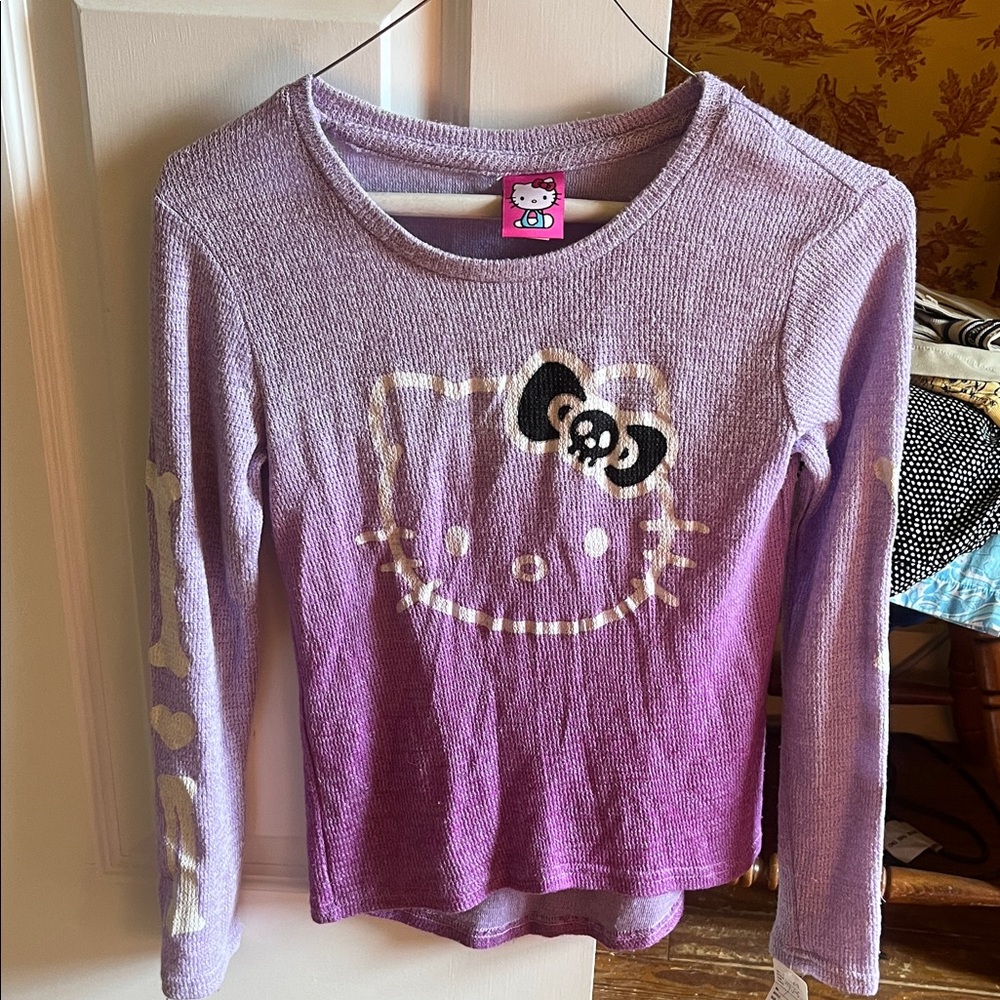 Hello Kitty Lavender to Purple Ombre Long Sleeve Tee with Skull Bow